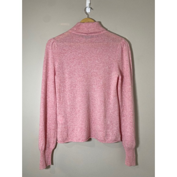 Lilla P 100% Cashmere Pink Turtleneck Puff Shoulder Sweater Womens Small Pastel - Picture 2 of 4